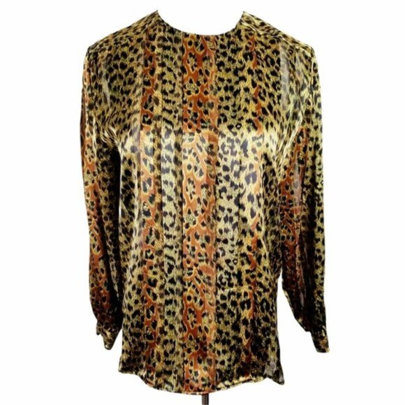 Figi Cheetah Print Silky Blouse Women's 6 Pullover Animal Print Long Sleeve - Picture 1 of 8